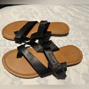 TOP Moda Black Strappy Sandals with Tan Sole